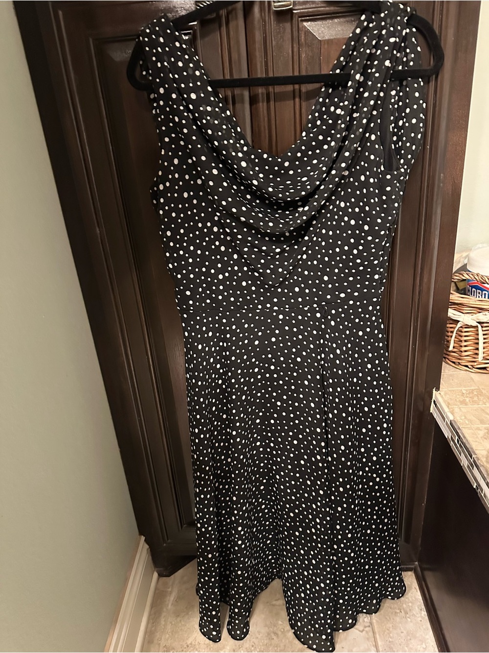 MSK Black with White Polka Dot Cowl Neck Midi Dress